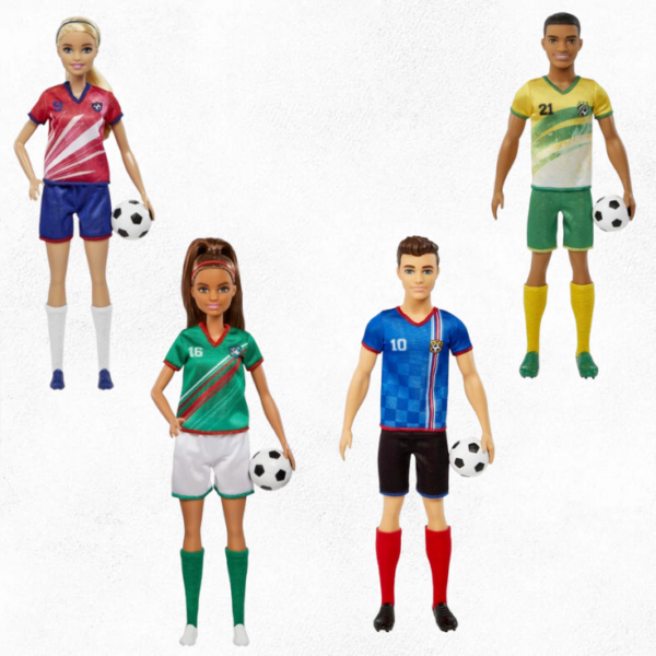 Demostración de los muñecos: muñeca barbie futbolista, muñeco ken futbolista